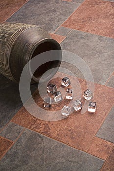 Ice cubes over ceramic tiles