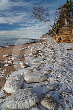 ice cubes on the seashore
