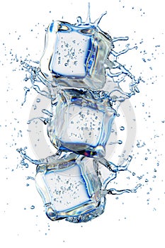 Ice Cubes In Splashing - Cold And Refreshment