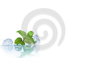 Ice cubes and splashing water with mint