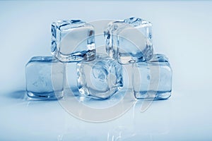 Ice cubes studio photo blue toning