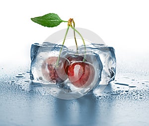 ice cubes and sweet cherry