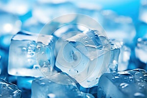Ice cubes texture background, pile of transparent frozen icecubes photo