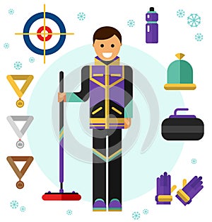 Ice curling sport game icons