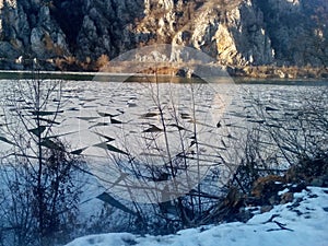 Ice at Danube river in Djerdap gorge