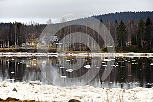 Ice discharging in the river