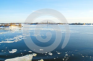Ice drift in the bright blue Baltic sea