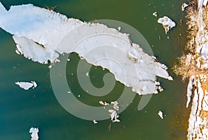Ice drift on the river in early spring of ice float down the stream