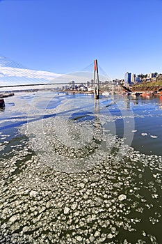 Ice drifting on the river