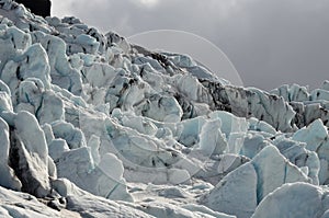 Ice Fall on a Snow Covered Glacier in Iceland