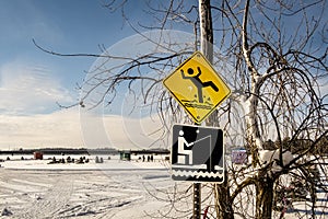 Ice Fishing Cabins and Signs scene in Ste-Rose Laval