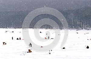 Ice fishing derby in Vermont snowfall
