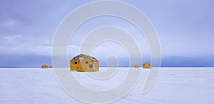 Ice Fishing huts on the lake