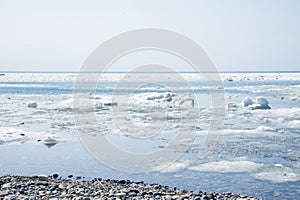 Ice floating on a lake.