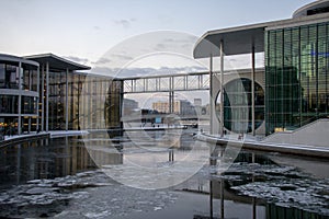 Ice floating in the Spree Library of the German Bundestag in Berlin MItte