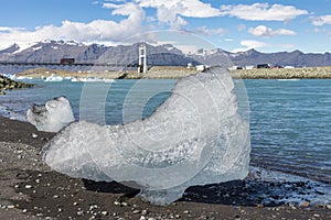 Ice floe at Diamond beach near Jokulsarlon glacier lagoon Iceland photo