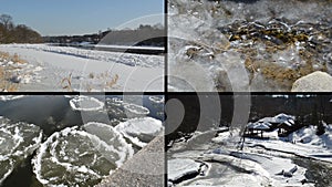 Ice floe floating on river water in winter season beautiful tale