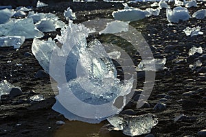 Ice floes at glacier lagoon Jokulsarlon in the evening sun