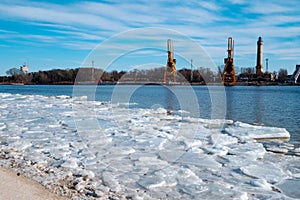 Ice floes in the harbor entrance