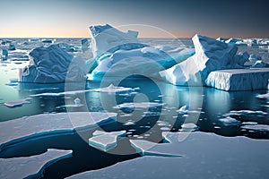 Ice floes and icebergs in the cold Arctic in global warming