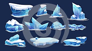 Ice floes isolated on background for snowy winter landscape design, north pole game platforms, and arctic island
