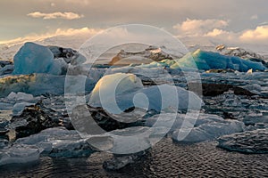 Ice floes on Jokulsarlon lake, a famous glacier lagoon in Vatnajokull National Park, Iceland