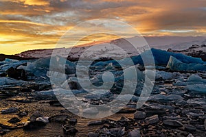 Ice floes on Jokulsarlon lake, a famous glacier lagoon in Vatnajokull National Park, Iceland