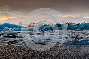 Ice floes on Jokulsarlon lake, a famous glacier lagoon in Vatnajokull National Park, Iceland