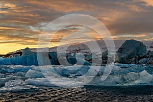 Ice floes on Jokulsarlon lake, a famous glacier lagoon in Vatnajokull National Park, Iceland