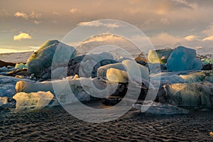 Ice floes on Jokulsarlon lake, a famous glacier lagoon in Vatnajokull National Park, Iceland