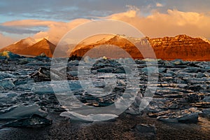 Ice floes on Jokulsarlon lake, a famous glacier lagoon in Vatnajokull National Park, Iceland