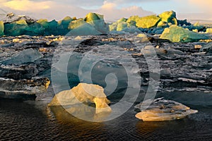 Ice floes on Jokulsarlon lake, a famous glacier lagoon in Vatnajokull National Park, Iceland