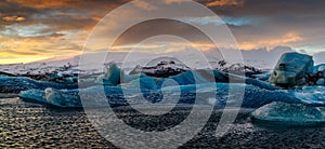 Ice floes on Jokulsarlon lake, a famous glacier lagoon in Vatnajokull National Park, Iceland