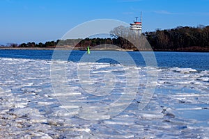 Ice floes in the port entrance of Swinoujscie / Poland