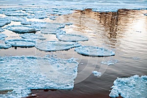 Ice floes in a river during a spring ice drift