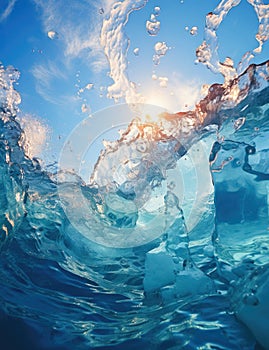 Ice floes with splash water in the blue ocean