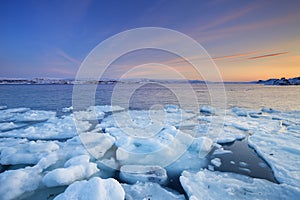 Ice floes at sunset, Arctic Ocean, Norway