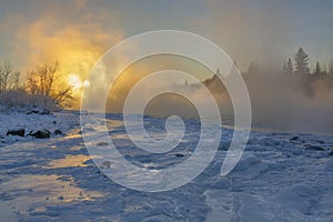 Ice Fog over the Bow River at Sunrise