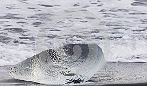 Ice form on ice beach tideline Iceland