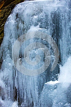 Ice formation with deep colors, at Bolton Notch in Connecticut