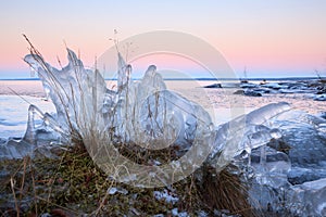 Ice formation on lakeside