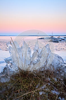 Ice formation on lakeside