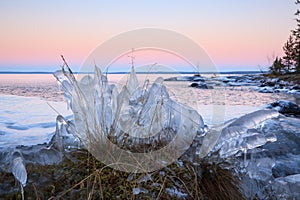 Ice formation on lakeside