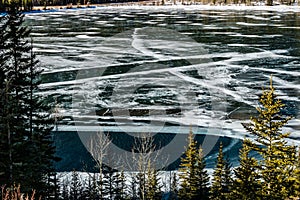 Ice formations on Barrier Lake. Bow Valley Wildlife Park. Alberta Canada