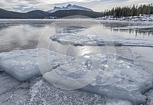 Ice Formations on Frozen Lake Minnewanka