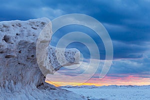 Ice Formations on Lake Huron at Sunset - Ontario, Canada