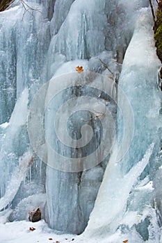 Ice formations, some with deep colors, at Bolton Notch, Connecticut