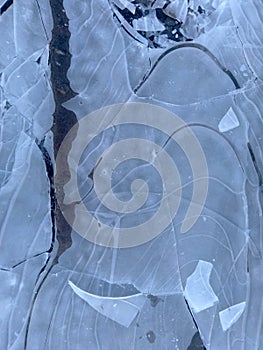 Ice fragments in top view. Ice surface for background