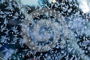 Ice frost on the car window during winter. Slovakia