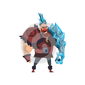 Ice frost powerful man, fantasy magical creature character vector Illustration on a white background